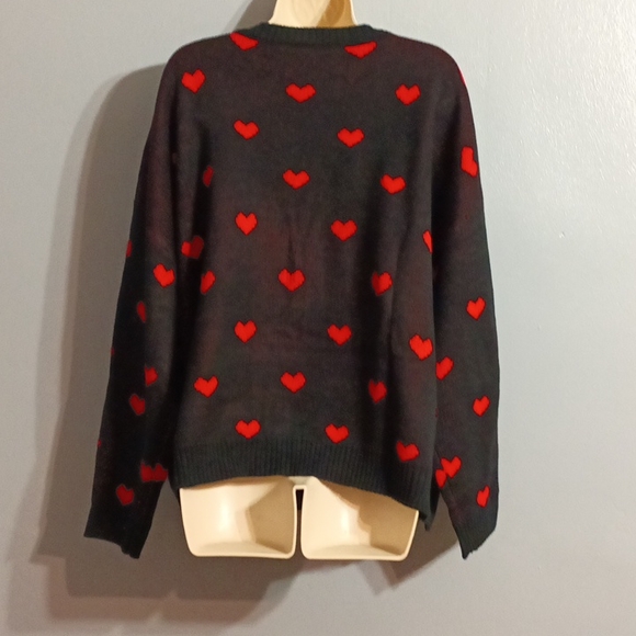 Shein Plus black with red ♥️ heart pattern drop shoulder duster cardigan 3xl - Picture 15 of 17